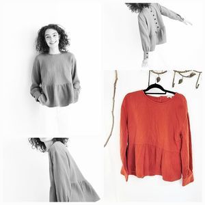 Madewell Lightspun Button-Back Peplum Top red orange